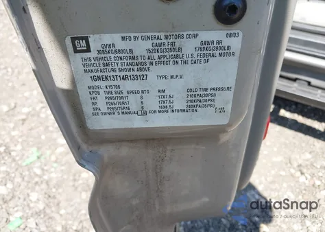 2004 Chevrolet Tahoe K1500 z USA, uszkodzony, nr VIN 1GNEK13T14R133127